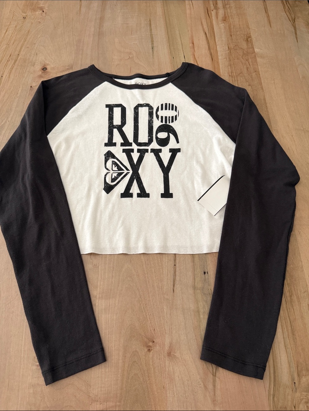 Roxy Black & White Raglan Crop Top with Logo